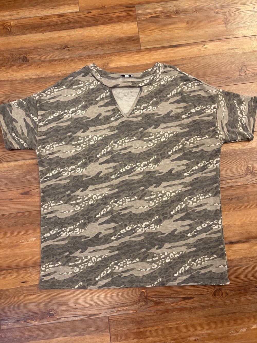 White Birch Women’s Top Camo Animal Print with Keyhole